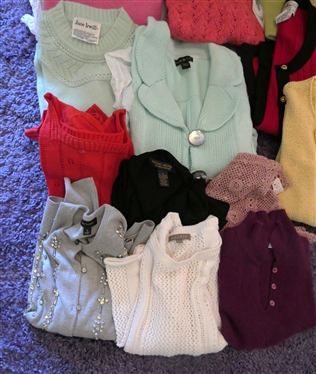 Lot of Sweaters Modern and Vintage - J.G. Hook, Sigrid Olsen Sport, Stark Reality, Lelia P, Brooks Brothers, Talbots, Jane Irwill, Lily Hand made Crochet