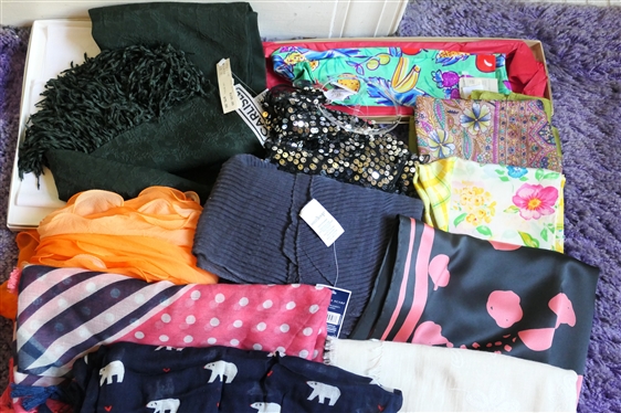 Lot of Scarves - Modern and Vintage - Carlisle Silk - New with Tags, Liz Claiborne, West Loop, Talbots, Sequins, Others