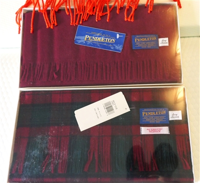 2 New Pendleton Wool Scarves with Tags in Original Boxes and Red Cashmere Scarf - made in Scotland