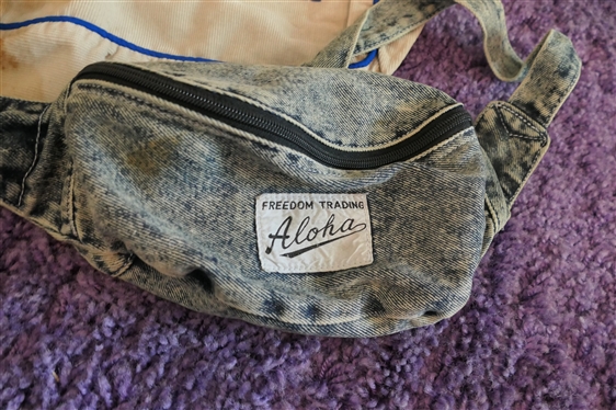 3 Vintage Bags - Freedom Aloha Fanny Pack, Airwalk Fanny Pack, and Shanghai Textile Exhibition and Sales Service Tote Bag