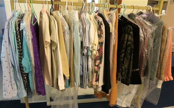 Choice of Clothes on Rack  -Doncaster, Rafael, Liz Claiborne, ECI, Tommy Hilfiger, Ann Taylor, Carlisle, Chicos, Fresh Produce, Liz Wear, Gils, Geoffrey Beene, Habitat- Many New with Tags 