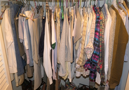 Choice of Clothes in Closet- LL Bean, Liz Wear, Ralph Lauren, Talbots, French Dressing, Doncaster, Lands End, Liz Claiborne, Pacer, Woolrich, Etc. 