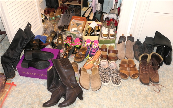Choice of Shoes - Sizes 6 and 6 1/2 - Brands Include Hey Dudes, Dansko, Vanelli, New Balance, Brighton, Dr. Sholls, Clarks, Sofft, Etienne Aigner, - Dress Shoes, Sandals, Boots, Etc.. 