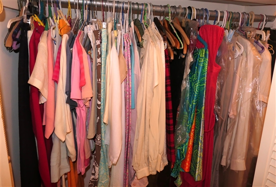 Choice of Clothes in Closet Modern and Vintage - Rising International, Fresh Produce, Multiples, Eddie Bauer, Peters Ashley, Ann Klein, Ralph Lauren, Joan Vass, Jones of New York, Suede Trousers,...
