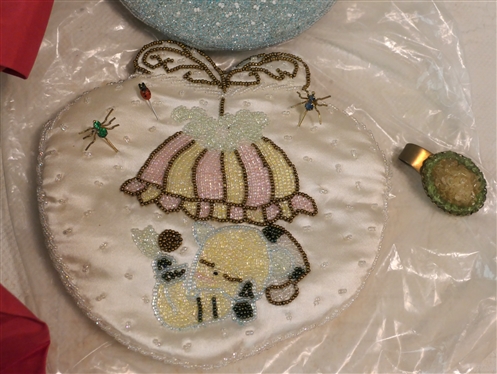 Brand New Embroidered Dragon Robe, 3 Beaded Purses, and Stick Pins