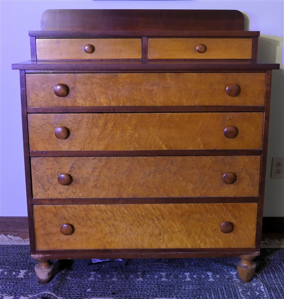 Nice Chest with Offset Top and Backsplash - Birdseye Maple Drawer Fronts - Wood Pulls - Turnip Style Feet - 2 Small Drawers over 4 Drawers - Chest Measures 42" Tall 39 1/2" by 18 1/2" - Not...
