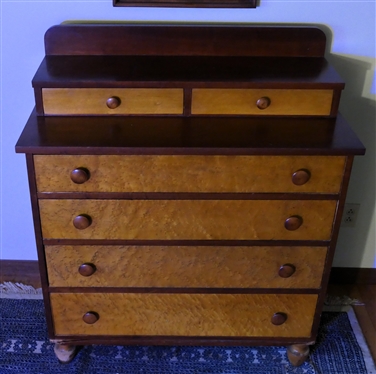 Nice Chest with Offset Top and Backsplash - Birdseye Maple Drawer Fronts - Wood Pulls - Turnip Style Feet - 2 Small Drawers over 4 Drawers - Chest Measures 42 Tall 39 1/2 by 18 1/2 - Not...