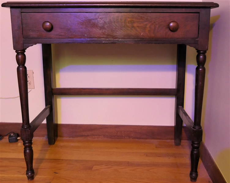 Dark Finished Pine Sheraton Style Writing Desk / Vanity - One Drawer - Table Measures 30" Tall 33" by 19 1/2" 