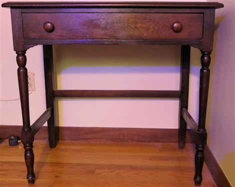 Dark Finished Pine Sheraton Style Writing Desk / Vanity - One Drawer - Table Measures 30" Tall 33" by 19 1/2" 