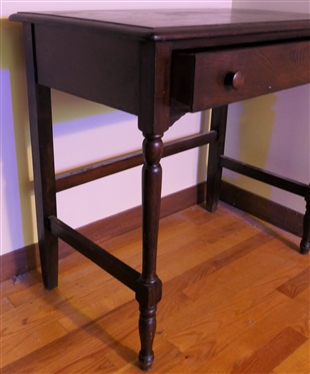 Dark Finished Pine Sheraton Style Writing Desk / Vanity - One Drawer - Table Measures 30 Tall 33 by 19 1/2 