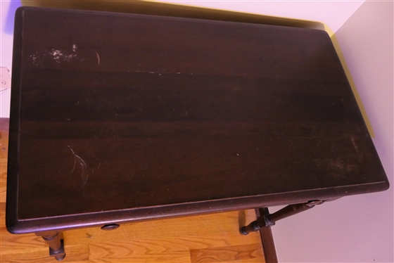 Dark Finished Pine Sheraton Style Writing Desk / Vanity - One Drawer - Table Measures 30 Tall 33 by 19 1/2 