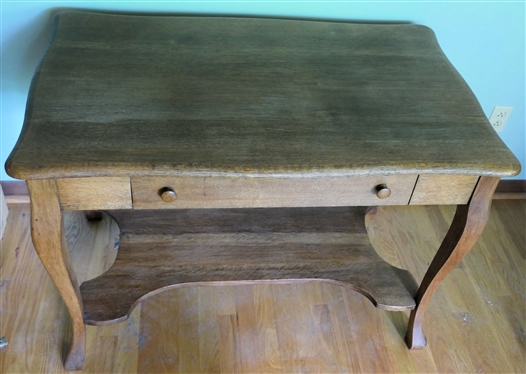 Nice Quarter Sawn Oak Library Table  Spade Feet - Fluted Edges - Single Dovetailed Drawer in Center - Table Measures 29 tall 42 by 26