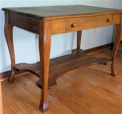 Nice Quarter Sawn Oak Library Table  Spade Feet - Fluted Edges - Single Dovetailed Drawer in Center - Table Measures 29 tall 42 by 26