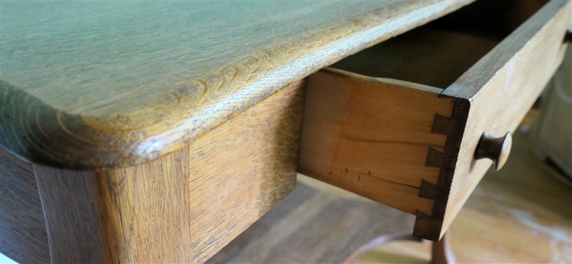 Nice Quarter Sawn Oak Library Table  Spade Feet - Fluted Edges - Single Dovetailed Drawer in Center - Table Measures 29 tall 42 by 26