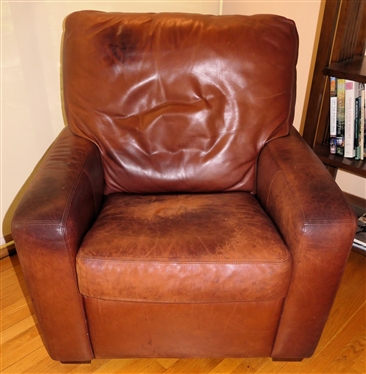 Nice Oversized American Leather Brown Leather Club Chair - Thick Leather Upholstery with Great Patina - Chair Measures 36 Tall 37 Across 38 Deep 