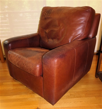 Nice Oversized American Leather Brown Leather Club Chair - Thick Leather Upholstery with Great Patina - Chair Measures 36 Tall 37 Across 38 Deep 