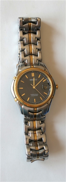 Seiko Gentlemans Wrist Watch - Perpetual Calendar - 5 Bar - Japan Movement - Two Tone