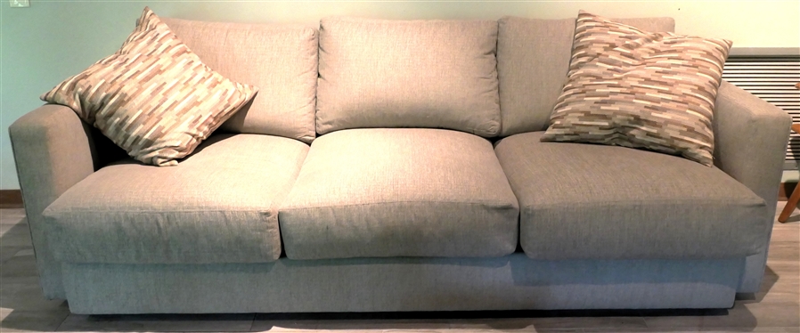Beautiful Gray Thayer Coggin Michelle Pillow Back Sofa  - Down Filled Cushions - Clean Gray Upholstery - Couch Measures  90 Long - Clean with Coordinating Throw Pillows - Thayer Coggin Inc. High...