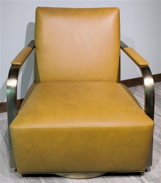 Thayer Coggins "Zac" Swivel Chair - Tan Leather Upholstery with Bronze Frame - Hand Crafted by Thayer Coggin Inc. High Point, NC - Chair Measures 33" Tall 30" by 34"