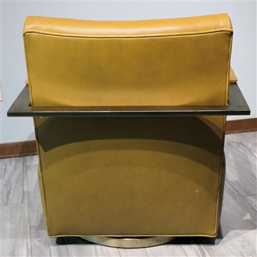 Thayer Coggins Zac Swivel Chair - Tan Leather Upholstery with Bronze Frame - Hand Crafted by Thayer Coggin Inc. High Point, NC - Chair Measures 33 Tall 30 by 34