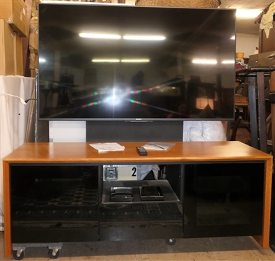 Sony Bravia 85 LCD Digital Color TV Attached with Nice TV Stand with AV Compartments - Vented Cabinets & Drawer - TV Has Remote - Cabinet Measures 24 Tall 66 by 22 