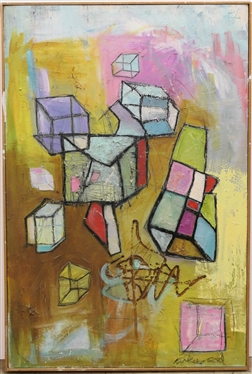 Kirkwood Oil on Canvas Painting - Modern Art with Cubes and Abstract Design -Signed in Lower Right Corner - Canvas Measures 36 By 24 