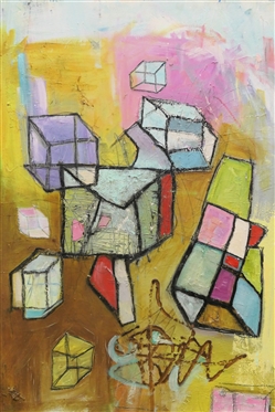 Kirkwood Oil on Canvas Painting - Modern Art with Cubes and Abstract Design -Signed in Lower Right Corner - Canvas Measures 36 By 24 