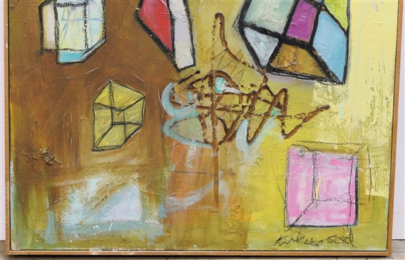Kirkwood Oil on Canvas Painting - Modern Art with Cubes and Abstract Design -Signed in Lower Right Corner - Canvas Measures 36 By 24 