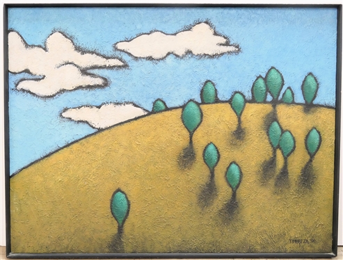 Timbreza Oil on Canvas Painting of Happy Trees - Signed and Dated - 1996 Gallery Framed - Measures 28 by 36 1/2 
