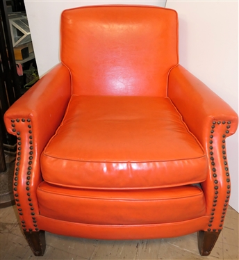 Orange Naugahyde Club Chair with Nail Head Trim - Missing Few Nails - Chair Measures 31 Tall 30 Wide