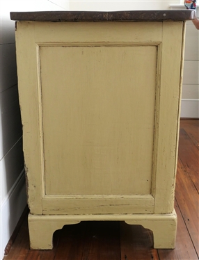 19th Century Country Primitive Buffet / Server - Scrub Top - Mustard Yellow Painted - Raised Panel Doors - Dovetailed Drawers - Cabinet with Fixed Shelf - Server Measures 36 Tall 59 by 24 