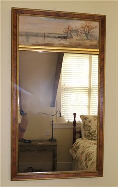 Trumeau Mirror with Sea Shore Watercolor Painting - Gold and Exotic Wood Frame - Frame Measures 30 1/2" By 17" 