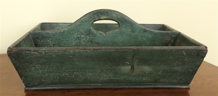 Green Painted Knife Box / Cutlery Tray - Dovetailed Construction - Box Measures 3 1/2" Tall 13 1/2" by 10 1/2"