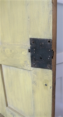 19th Century Folk Art Painted Pantry Desk? Cupboard? Cabinet on Stand - 2 Door Raised Pannel Cupboard with Fixed Shelves Atop Tapered Leg Base with Dovetailed Drawer - Overall Measures 64 Tall 26...