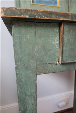 19th Century Folk Art Painted Pantry Desk? Cupboard? Cabinet on Stand - 2 Door Raised Pannel Cupboard with Fixed Shelves Atop Tapered Leg Base with Dovetailed Drawer - Overall Measures 64 Tall 26...