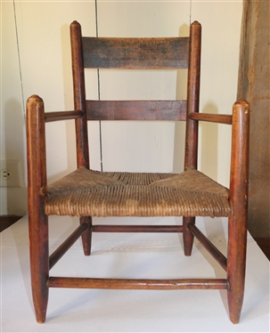 19th Century Primitive Hand Made Childs Shaker Chair Rush Seat - Chair Measures 19 1/4" Tall 11 1/2" by 10"