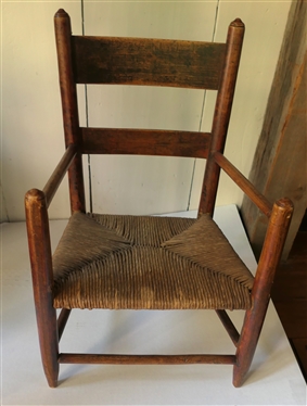19th Century Primitive Hand Made Childs Shaker Chair Rush Seat - Chair Measures 19 1/4 Tall 11 1/2 by 10