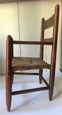 19th Century Primitive Hand Made Childs Shaker Chair Rush Seat - Chair Measures 19 1/4 Tall 11 1/2 by 10