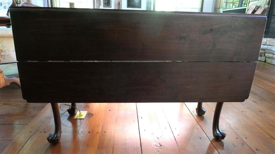 19th Century Walnut Gate Leg Drop Leaf Table - Claw Feet - Pegged Construction - Table Measures 28 3/4" Tall 47 1/2" by 18" -Leaf Measures 17 3/4" - One Leaf is Off and Pictured Separately 