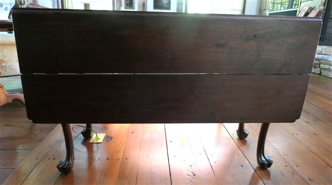 19th Century Walnut Gate Leg Drop Leaf Table - Claw Feet - Pegged Construction - Table Measures 28 3/4" Tall 47 1/2" by 18" -Leaf Measures 17 3/4" - One Leaf is Off and Pictured Separately 