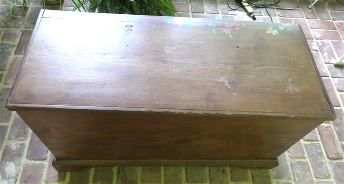 Pine Blanket Box / Chest with Hand Painted Pink Flowers - Pegged Construction - Dough Board Top - Chest Measures 24 Tall 42 By 18