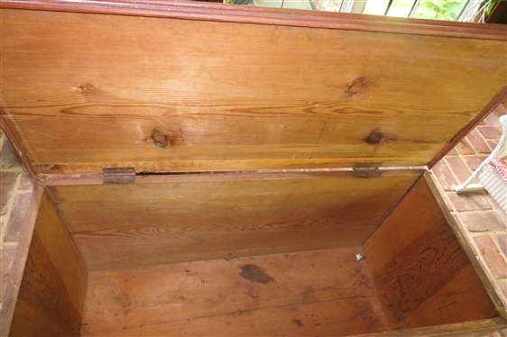 Pine Blanket Box / Chest with Hand Painted Pink Flowers - Pegged Construction - Dough Board Top - Chest Measures 24 Tall 42 By 18