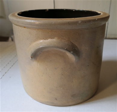 1/2 Gallon Northern Stone Crock with Accompanying Lid - 1/2 Gallon Crock with Blue Flower - Small Chip on Top Rim - and Stone Lid with Raised Leaves - Some Small Chips on Underside 