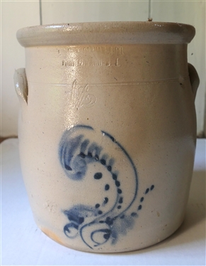 New York Blue Decorated 1 1/2 Gallon Crock - Stamped Makers Mark Near Top - Blue Decoration on Front - Measures 9 Tall Crock Has Hairline Crack 