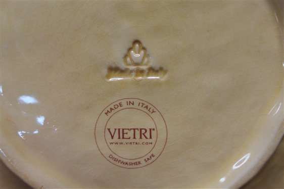 50 Pieces of   Vietri  Dinnerware - Made in Italy - Yellow Background with Blue Decoration Soup / Pasta Bowls  - Soup Bowls Each Measures 10 1/2 Across - 2 Have Chips, Some Pieces Have Minor Paint...