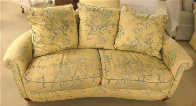 Lee Industries Handcrafted Sofa - Made in North Carolina - Upholstered in Ralph Lauren Brianna Floral Blue Fabric - Custom Made with Curved Back and Front  - Down Seat Cushions and Back Pillows -...