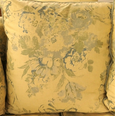 Lee Industries Handcrafted Sofa - Made in North Carolina - Upholstered in Ralph Lauren Brianna Floral Blue Fabric - Custom Made with Curved Back and Front  - Down Seat Cushions and Back Pillows -...