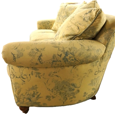 Lee Industries Handcrafted Sofa - Made in North Carolina - Upholstered in Ralph Lauren Brianna Floral Blue Fabric - Custom Made with Curved Back and Front  - Down Seat Cushions and Back Pillows -...