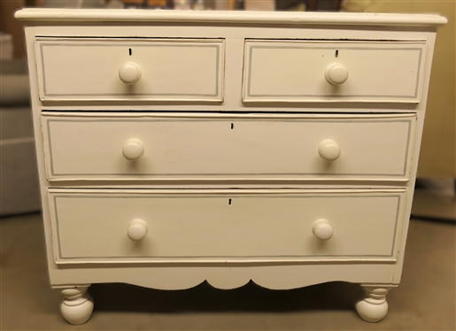 Creamy White Painted Dresser with Gray Accents - 2 Dovetailed Drawers over 2 Dovetailed Drawers - Wood Pulls and Ball Feet - Dresser is 33 Tall 38 by 19 1/2 