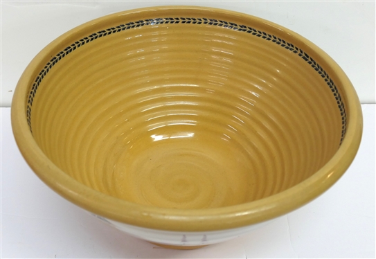 Large Nicholas Mosse Hand Crafted Pottery Mixing Bowl - Made in Ireland - Birds, Bird Houses, and Flowers - Bowl is 13 Across
